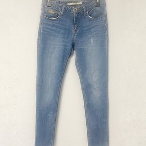 Zara Light Wash Frayed Ankle High Rise Distressed Skinny Jeans